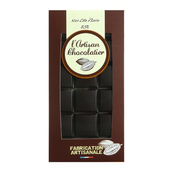 Tablette de chocolat Noir Côte d'Ivoire 85% L'Artisan Chocolatier Le Comptoir de la Patisserie