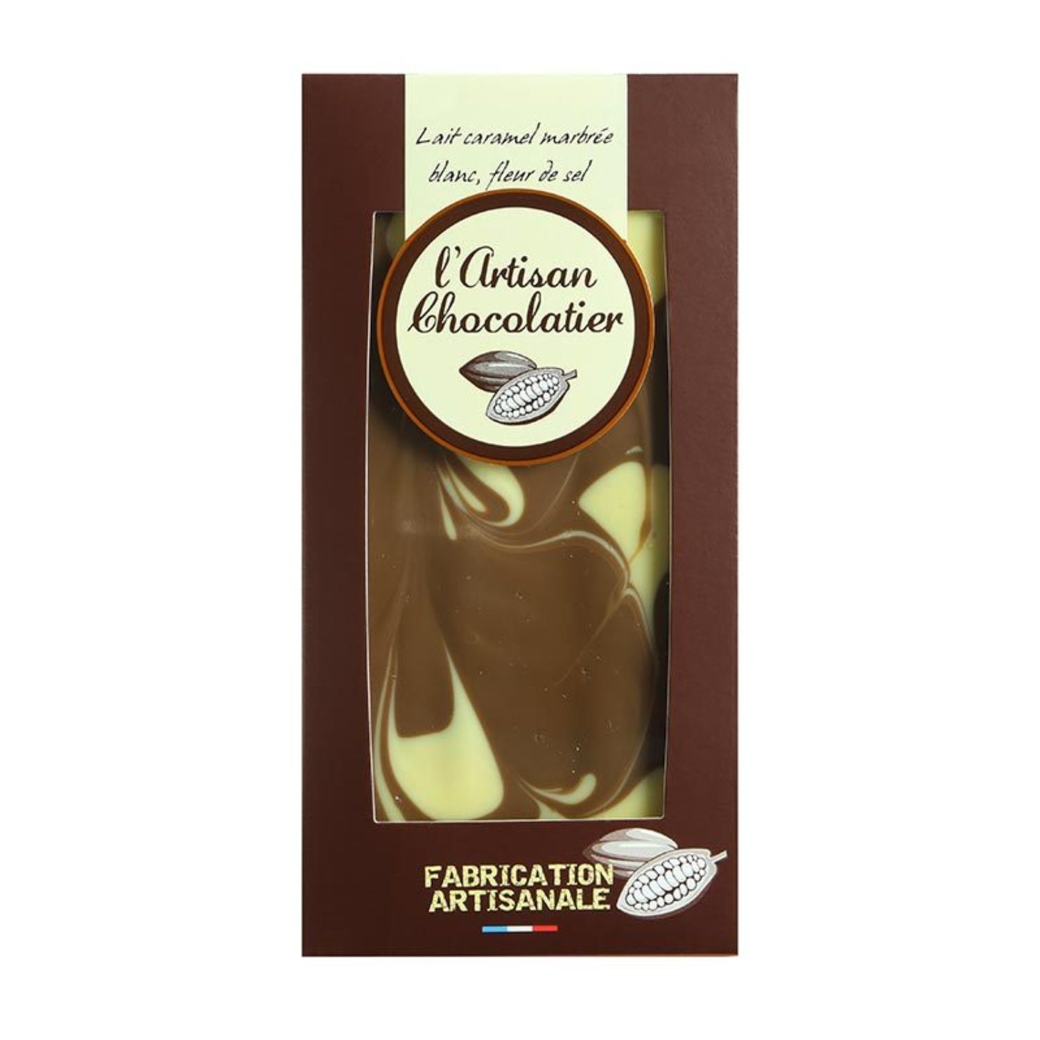 Tablette de Chocolat au Lait Caramel Marbrée Blanc Fleur de Sel L'Artisan Chocolatier Le Comptoir de la Pâtisserie