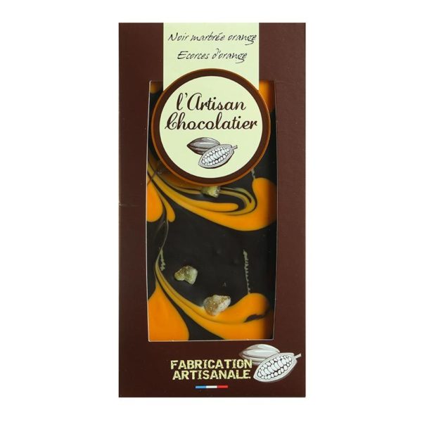 Tablette de chocolat Noir Marbrée Orange Écorces d'Orange L'Artisan Chocolatier Le Comptoir de la Patisserie