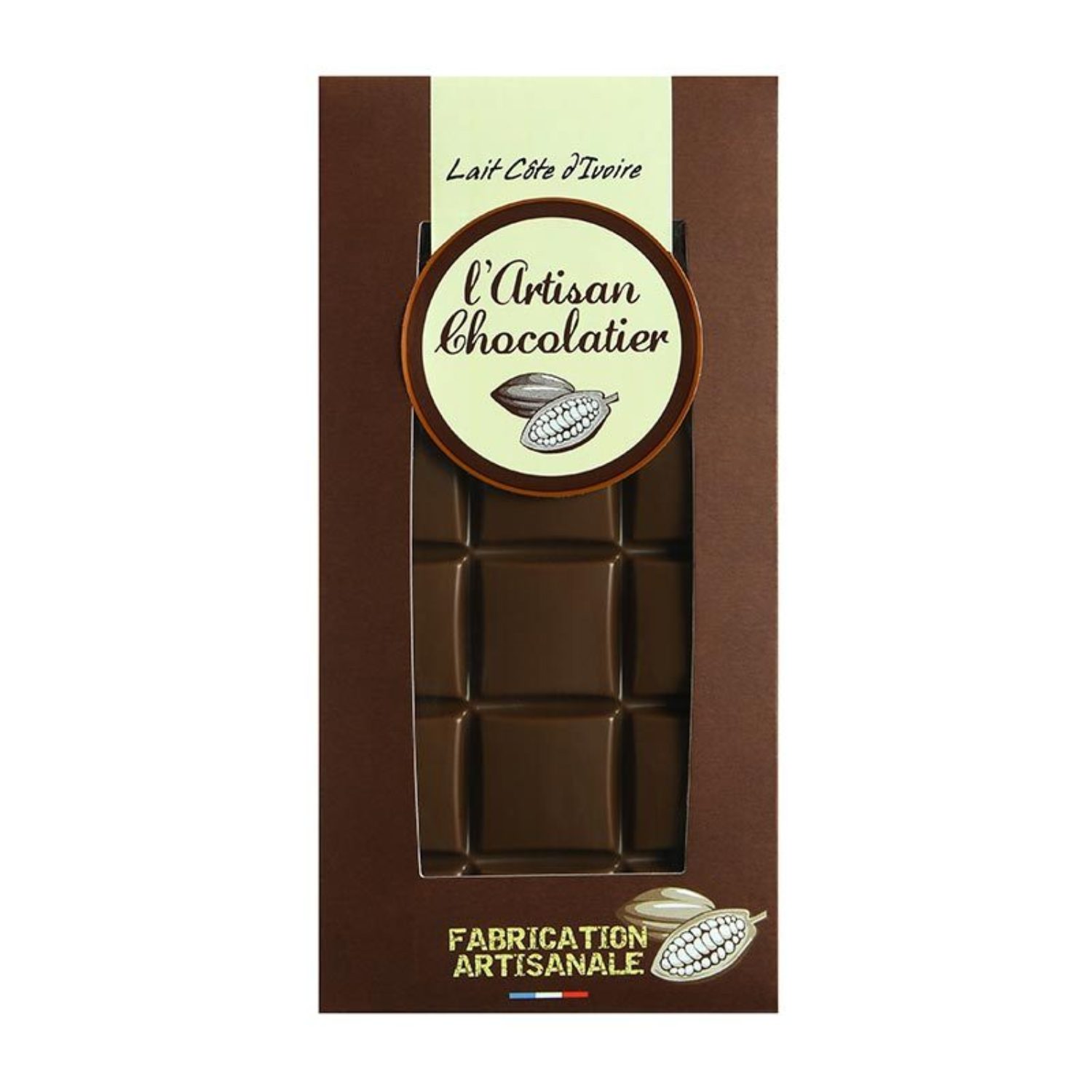Tablette de chocolat au Lait Côte d'Ivoire L'Artisan Chocolatier Le Comptoir de la Patisserie