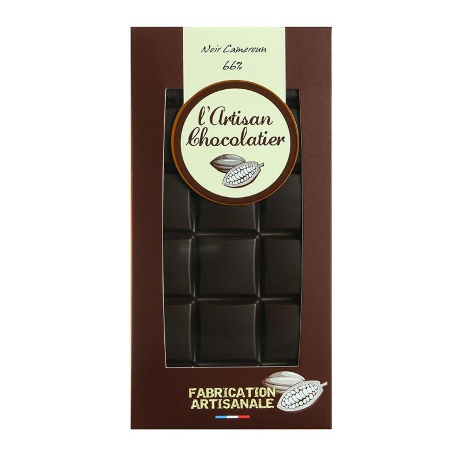 Tablette de chocolat Noir Cameroun 66% L'Artisan Chocolatier Le Comptoir de la Patisserie