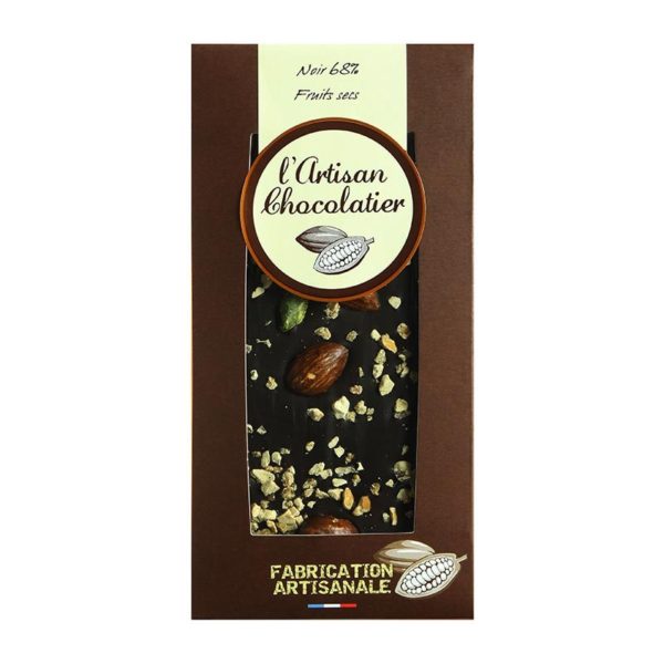 Tablette de chocolat Noir 68% Fruits Secs L'Artisan Chocolatier Le Comptoir de la Patisserie